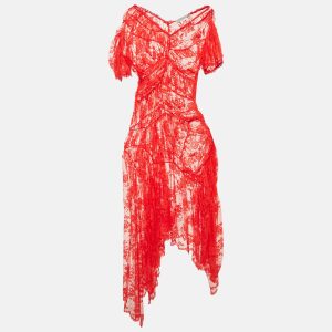Preen By Thornton Bregazzi Red Floral Patterned Tulle Midi Dress M, Dresses - Luxury Closet