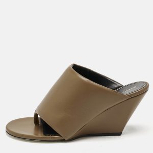 Proenza Schouler Brown Leather Slant Wedge Tong Sandals Size 37.5, Sandals - Luxury Closet