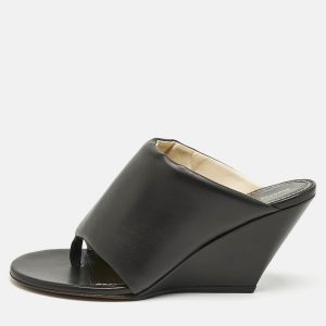 Proenza Schouler Black Leather Slant Wedge Tong Sandals Size 38.5, Sandals - Luxury Closet