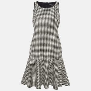 Ralph Lauren Black/White Houndstooth Wool Flounce Mini Dress S, Dresses - Luxury Closet