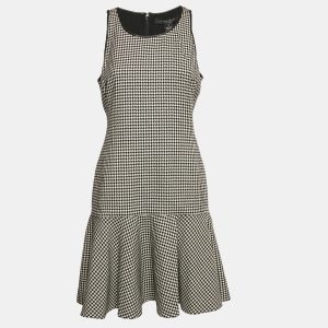 Ralph Lauren Black/White Houndstooth Wool Flounce Mini Dress M, Dresses - Luxury Closet