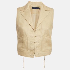 Ralph Lauren Cream Linen Cropped Vest M, Coats & Jackets - Luxury Closet
