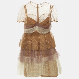 RED Valentino Brown Point d'esprit Tulle Tiered Mini Dress M, Dresses - Luxury Closet catalog