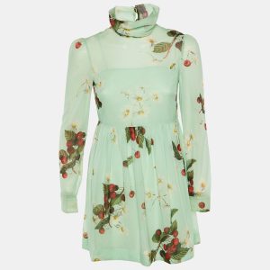 RED Valentino Green Floral Cherry Print Silk Mini Dress S, Dresses - Luxury Closet