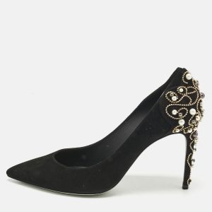 Ren&eacute; Caovilla Black Suede Crystal and Pearls Embellished Pumps Size 40, Pumps - Luxury Closet catalog
