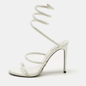 Ren&eacute; Caovilla White Satin Cleo Crystals Sandals Size 39, Sandals - Luxury Closet catalog