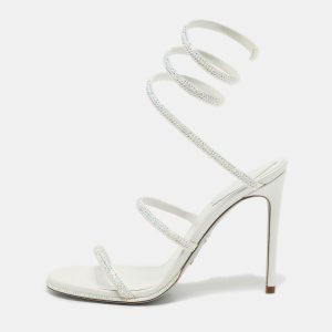 Ren&eacute; Caovilla White Leather Cleo Crystals Sandals Size 37, Sandals - Luxury Closet catalog