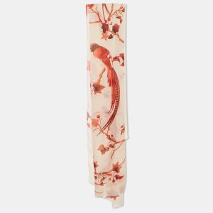 Roberto Cavalli Cream Bird and Leave Print Silk Rectangular Stole, Scarves & Shawls - Luxury Closet catalog