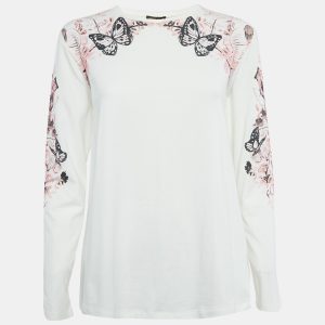 Roberto Cavalli White Printed Cotton T-Shirt XS, Shirts & Tops - Luxury Closet
