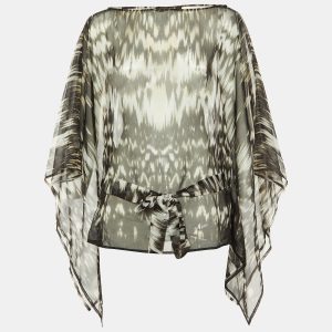 Roberto Cavalli Black Printed Chiffon Belted Sheer Kaftan Top S, Shirts & Tops - Luxury Closet catalog