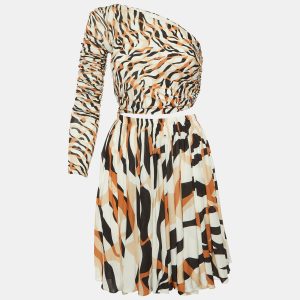 Roberto Cavalli White Macro Tiger Twiga Print Knit Cut-Out Mini Dress S, Dresses - Luxury Closet