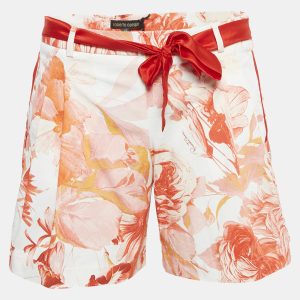Roberto Cavalli White Floral Print Cotton Tie-Up Waist Detail Shorts XS, Shorts - Luxury Closet