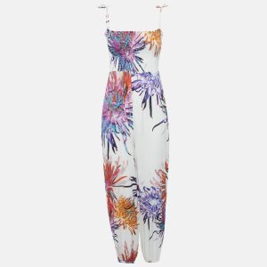 Roberto Cavalli White Floral Print Cotton Smock Detail Jumpsuit S, Suits - Luxury Closet