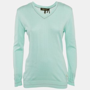 Roberto Cavalli Blue Cotton V-Neck Long Sleeve Sweater XXL, Sweaters & Cardigans - Luxury Closet catalog