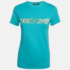 Roberto Cavalli Blue Logo Print Jersey T-Shirt M, Shirts & Tops - Luxury Closet