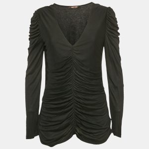 Roberto Cavalli Black Ruched Jersey Top L, Shirts & Tops - Luxury Closet