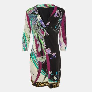 Roberto Cavalli Purple Abstract Floral Print Jersey Knotted Mini Dress L, Dresses - Luxury Closet