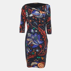 Roberto Cavalli Midnight Blue Printed Jersey Knee Length Dress L, Dresses - Luxury Closet