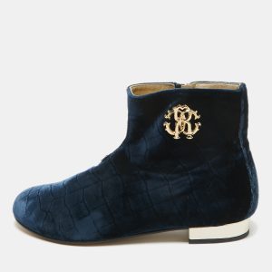 Roberto Cavalli Navy Blue Embossed Croc Velvet Ankle Boots Size 36, Boots - Luxury Closet catalog