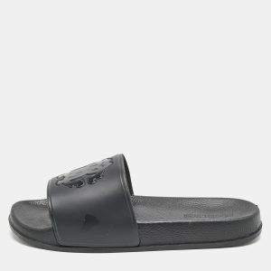Roberto Cavalli Black Rubber Logo Flat Slides Size 39, Flats - Luxury Closet