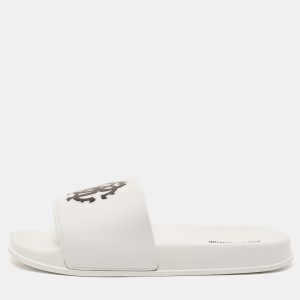 Roberto Cavalli White Rubber RC Logo Pool Slides Size 42, Sandals - Luxury Closet
