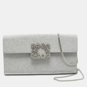 Roger Vivier Silver Glitter Efflorescence Clutch, Clutches & Special Occasion Bags - Luxury Closet