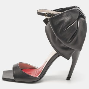 Roger Vivier Black Leather Viv' Choc Back Bow Sandals Size 39, Sandals - Luxury Closet