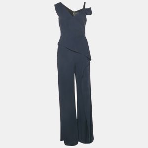 Roland Mouret Navy Blue Crepe Ruffled Jumpsuit M, Suits - Luxury Closet