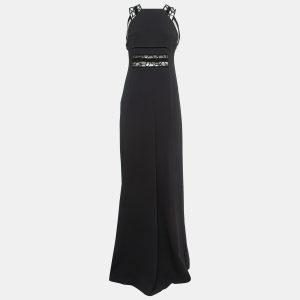 Roland Mouret Black Stretch Crepe Embroidered Lace Trim Gown M, Dresses - Luxury Closet