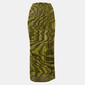 Ronny Kobo Green/Black Devore Midi Jay Skirt S, Skirts - Luxury Closet