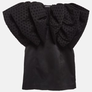 Rotate Birger Christensen Black Satin and Tulle Bow Detail Natalie Mini Dress S, Dresses - Luxury Closet