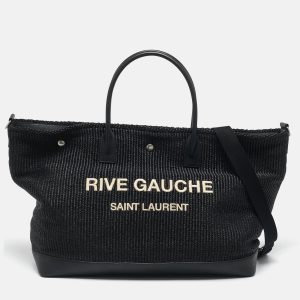 Saint Laurent Black Raffia Maxi Rive Gauche Shopper Tote, Wallets & Money Clips - Luxury Closet catalog