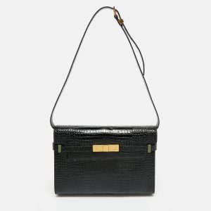 Saint Laurent Black Croc Embossed Leather Manhattan Shoulder Bag, Shoulder Bags - Luxury Closet catalog