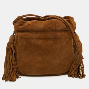 Saint Laurent Brown Suede Fringe Drawstring Shoulder Bag, Shoulder Bags - Luxury Closet catalog