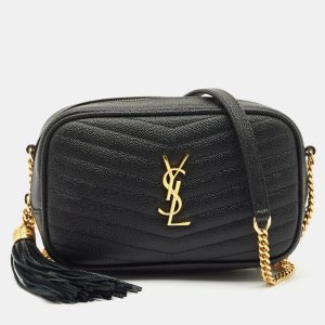 Saint Laurent Black Matelass&eacute; Leather Mini Lou Camera Bag, Shoulder Bags - Luxury Closet catalog