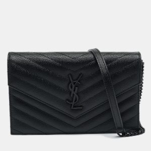 Saint Laurent Black Matelass&eacute; Leather Cassandre Envelope Wallet on Chain, Wallets & Money Clips - Luxury Closet catalog
