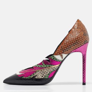 Saint Laurent Paris Anja Size 38 Multicolor Calf Hair, Patent Leather and Snakeskin Leather Pumps, Pumps - Luxury Closet