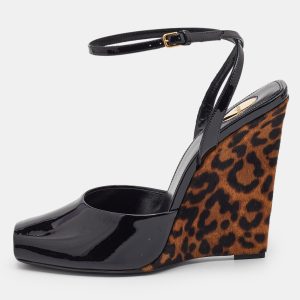 Saint Laurent Black Patent Leather Orhand Wedge Sandals Size 41, Sandals - Luxury Closet catalog