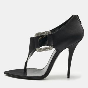 Saint Laurent Black Satin Sean 110Thong Sandals Size 39, Sandals - Luxury Closet