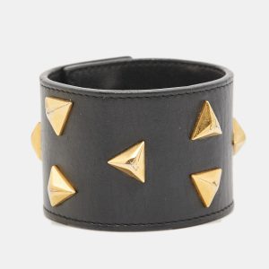 Saint Laurent Paris Black Triangle Studs Leather Gold Tone Cuff Bracelet, Jewelry - Luxury Closet catalog