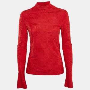 Salvatore Ferragamo Red Studded Jersey Long Sleeve Top M, Shirts & Tops - Luxury Closet