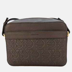 Ferragamo Gancini Embossed Black Leather Crossbody Bag, Handbags - Luxury Closet catalog