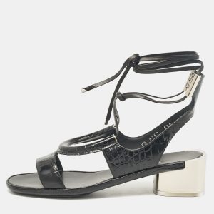 Salvatore Ferragamo Black Croc Embossed Leather Glorja Ankle Strap Sandals Size 39, Sandals - Luxury Closet catalog