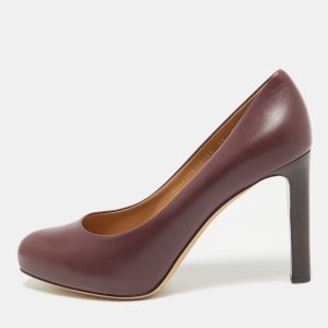 Salvatore Ferragamo Burgundy Leather Leo Block Heel Pumps Size 40.5, Pumps - Luxury Closet catalog