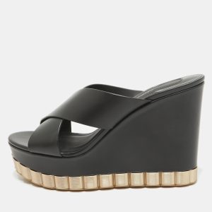 Salvatore Ferragamo Black Leather Nicosia Wedge Sandals Size 39.5, Sandals - Luxury Closet catalog