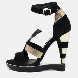 Salvatore Ferragamo Black Leather and Python Leather Lexus Ankle Strap Sandals Size 39, Sandals - Luxury Closet