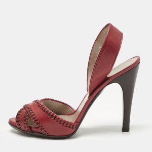 Salvatore Ferragamo Red Leather Peep Toe Slingback Pumps Size 40, Pumps - Luxury Closet catalog