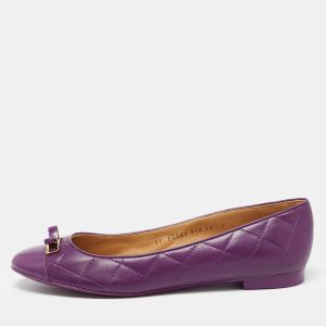 Salvatore Ferragamo Purple Quilted Patent and Leather Bow Ballet Flats Size 40.5, Flats - Luxury Closet catalog