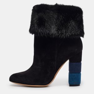 Salvatore Ferragamo Black Fur and Suede Knee Length Boots Size 37.5, Boots - Luxury Closet