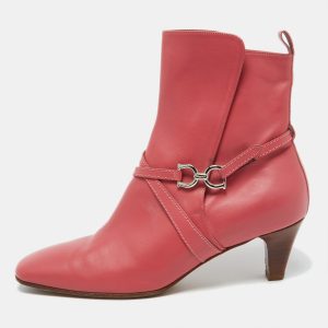Salvatore Ferragamo Coral Pink Leather Gancini Ankle Length Boots Size 39, Boots - Luxury Closet catalog